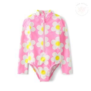 Gymboree Girls' Long Sleeve Rashguard One Piece Swimsuit Sz 7 Pink Neon NWT